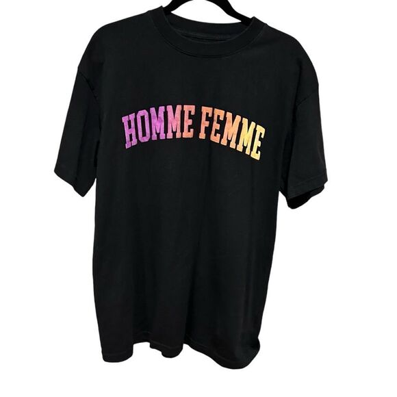 HOMME FEMME Homme+Femme Rainbow Black Short Sleeve Crew neck T-Shirt - Picture 8 of 12